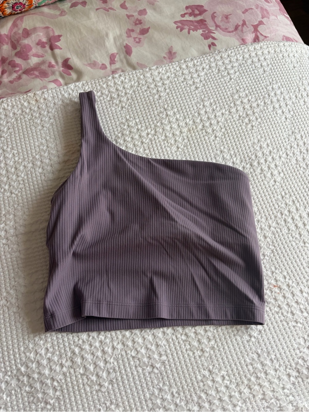 One-Shoulder Ribbed Crop Top - Lavender Purple